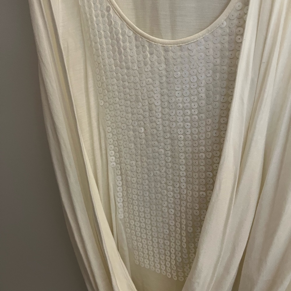 New York & Company Off White Sequin Tank Top with Plunging Cowl Neckline Size XS - Picture 5 of 5